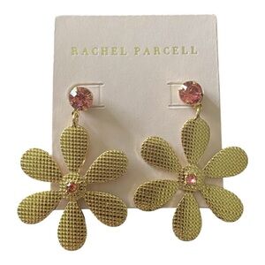 NWT-RACHEL PARCELL-GOLD TONE FLOWER EARRINGS